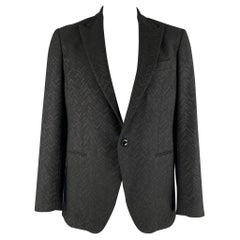 ETRO  Taille 44 Manteau de sport en laine mélangée à chevrons métallisés, noir, avec revers à visière