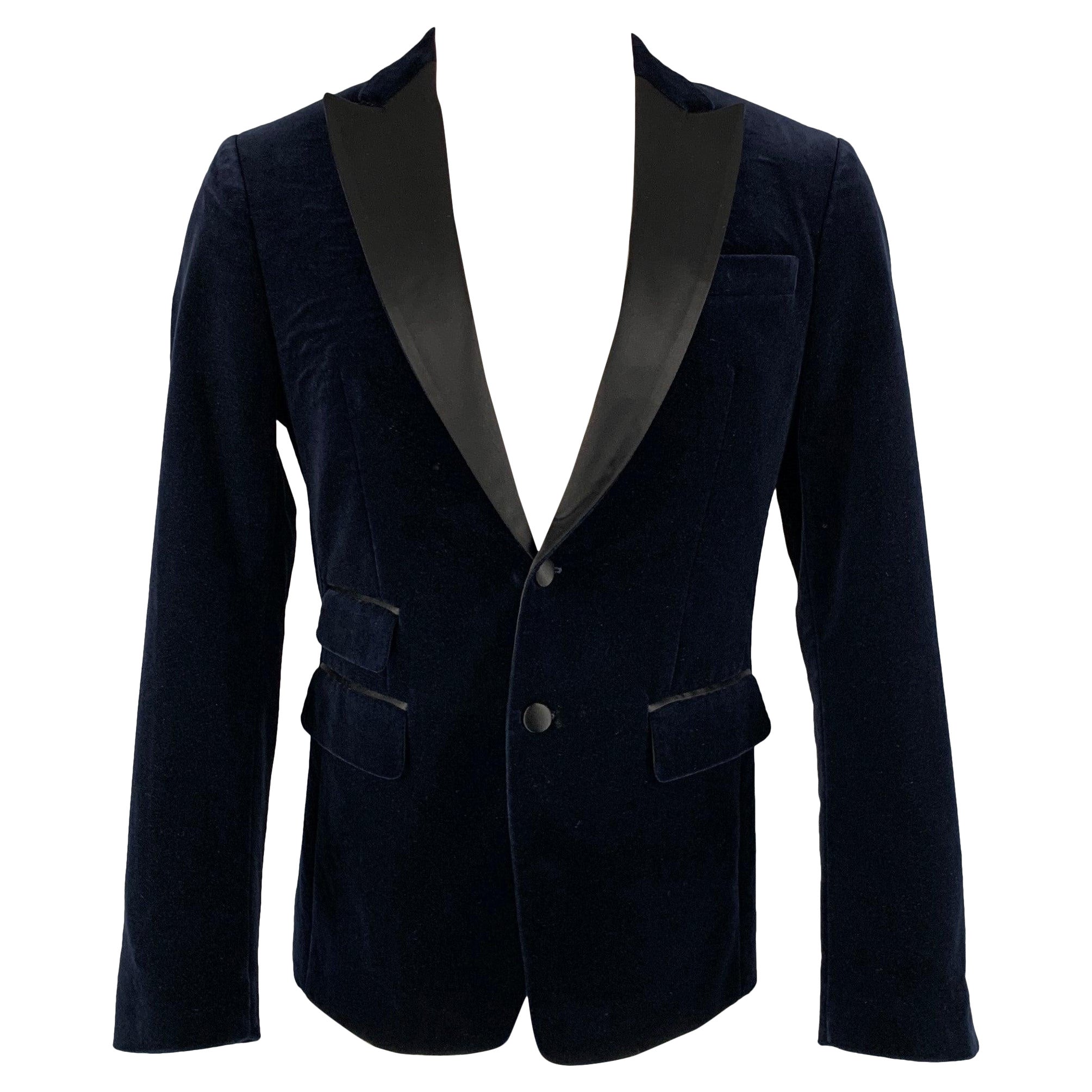 DSQUARED2 Size 40 Navy Black Velvet Cotton  Elastane Sport Coat For Sale