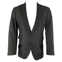 Costume National Taille 38 Manteau de sport en laine mélangée à rayures noires à revers échancré