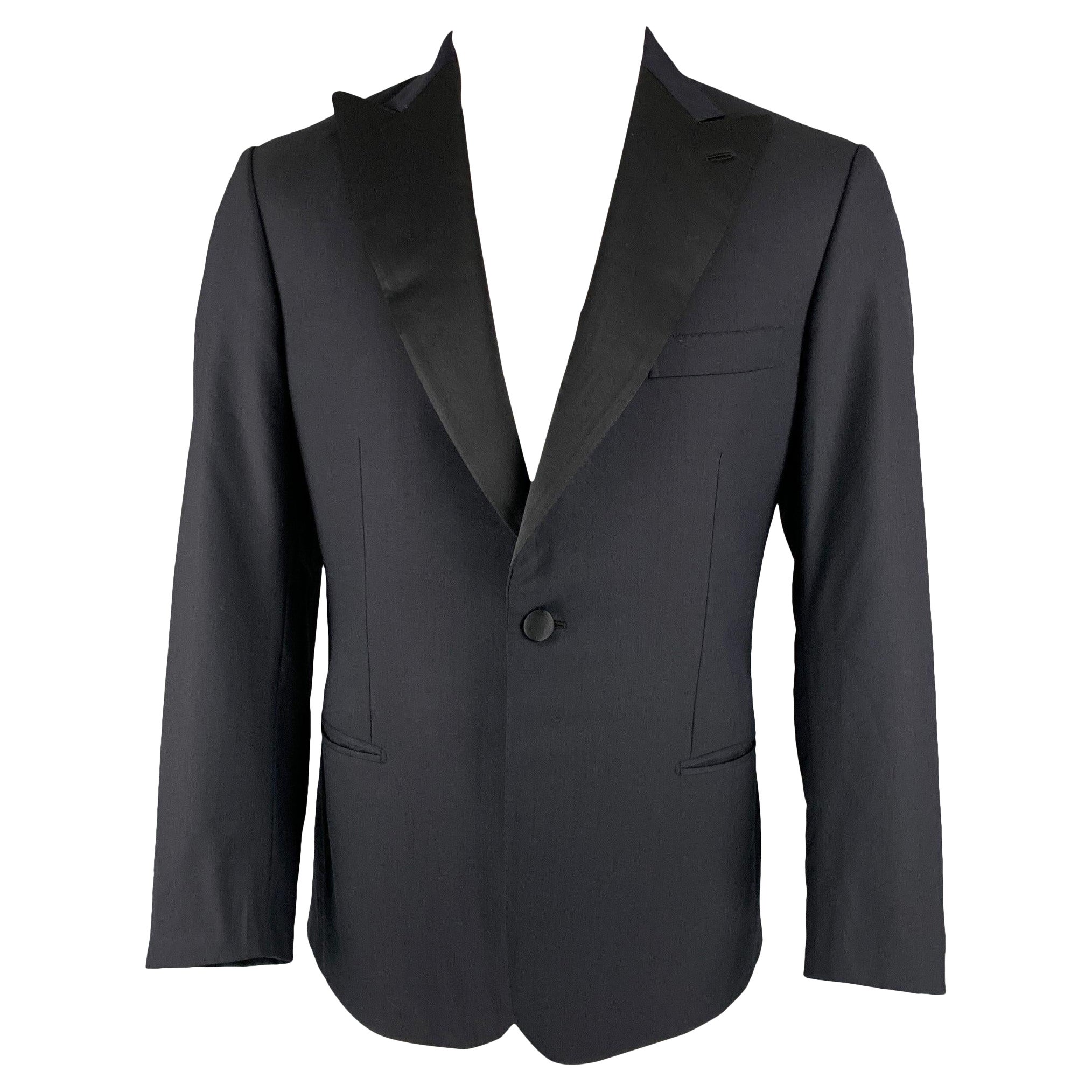 BRIONI Size 40 Regular Navy Black Solid Wool Peak Lapel Sport Coat For Sale