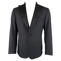 BRIONI Size 40 Regular Navy Black Solid Wool Peak Lapel Sport Coat