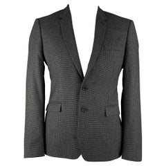 SANDRO Size 44 Black Grey Grid Wool Blend Notch Lapel Sport Coat