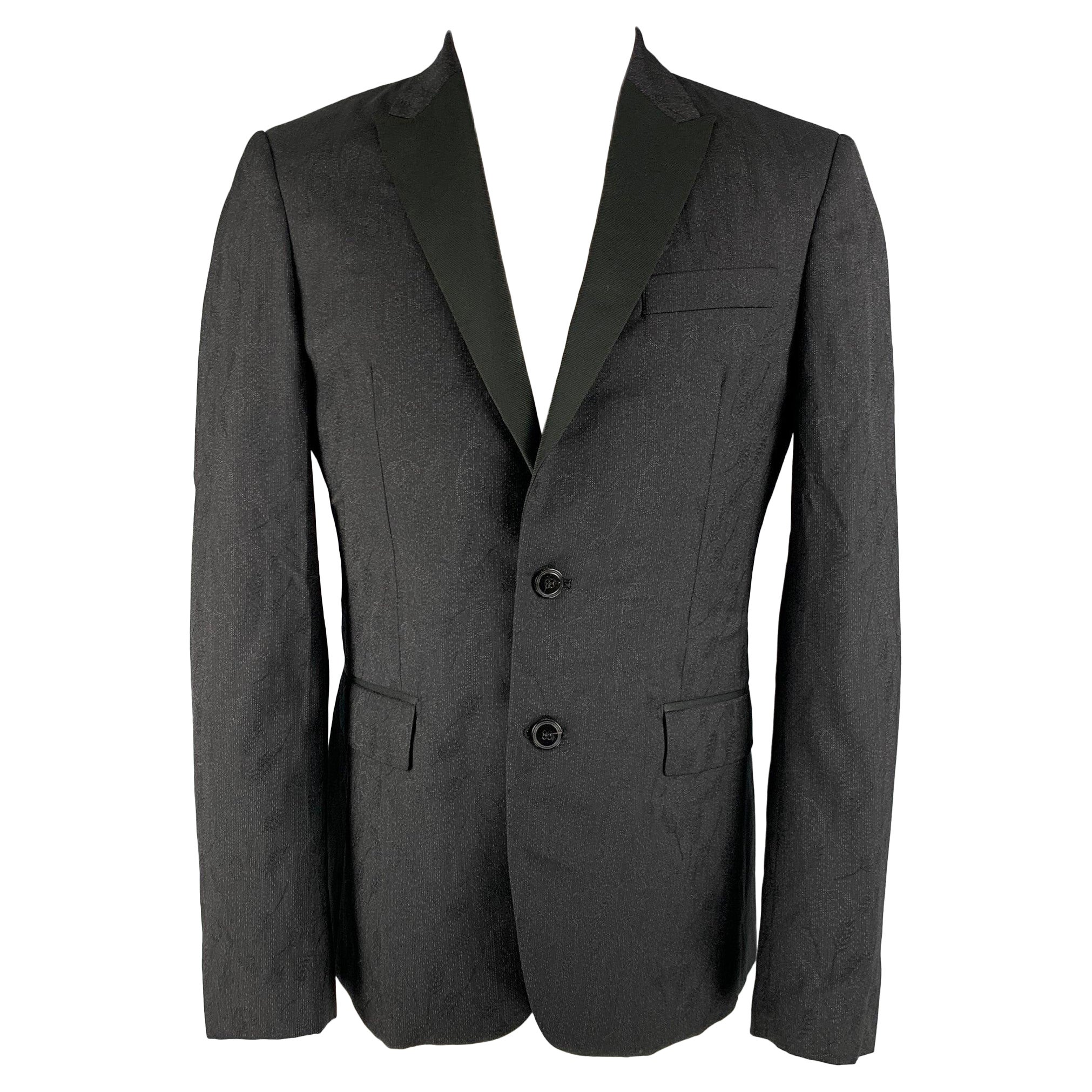 ROBERTO CAVALLI Size 40 Black Grey Snake Wool Silk Peak Lapel Sport Coat For Sale