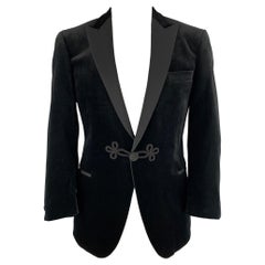 PAUL STUART Size 44 Black Velvet Cotton Blend Peak Lapel Sport Coat