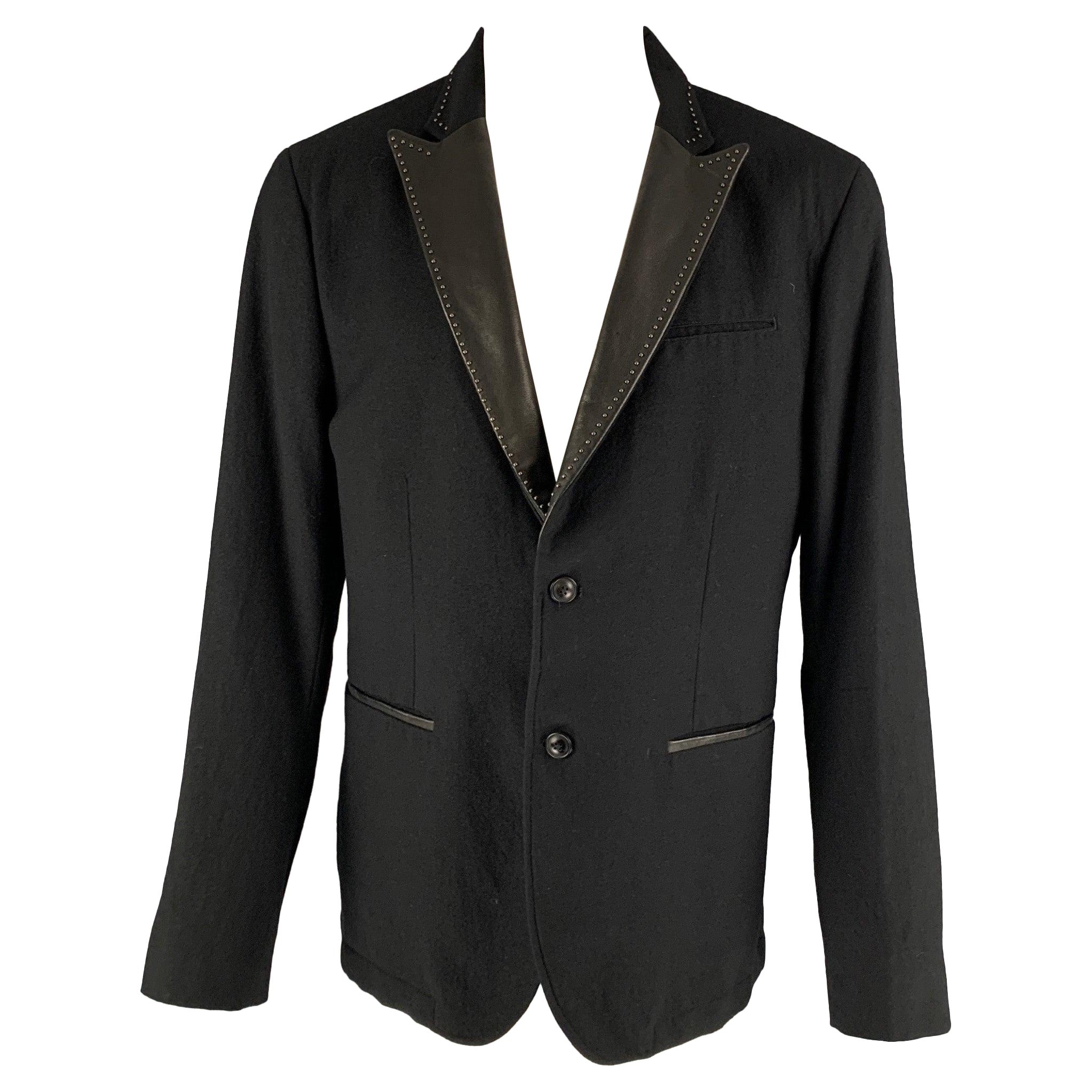 JOHN VARVATOS Size 38 Black Solid Wool Peak Lapel Sport Coat For Sale