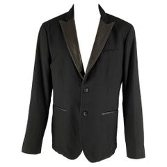 JOHN VARVATOS Size 38 Black Solid Wool Peak Lapel Sport Coat