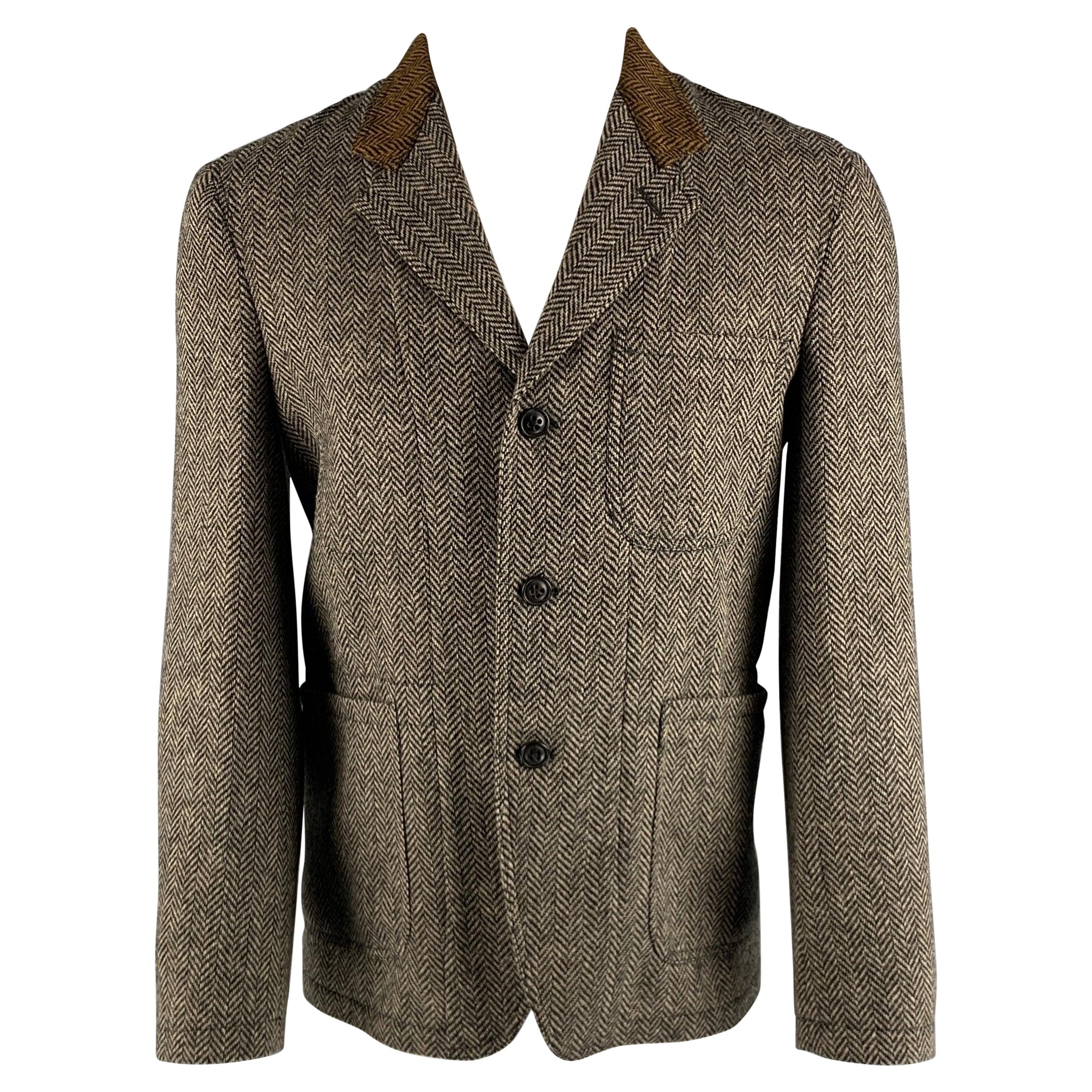 MARC JACOBS Size 38 Grey Black Herringbone Wool Notch Lapel Sport Coat