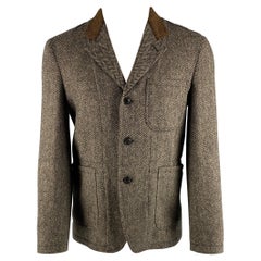 MARC JACOBS Taille 38 Manteau de sport en laine à chevrons gris noir à revers échancré