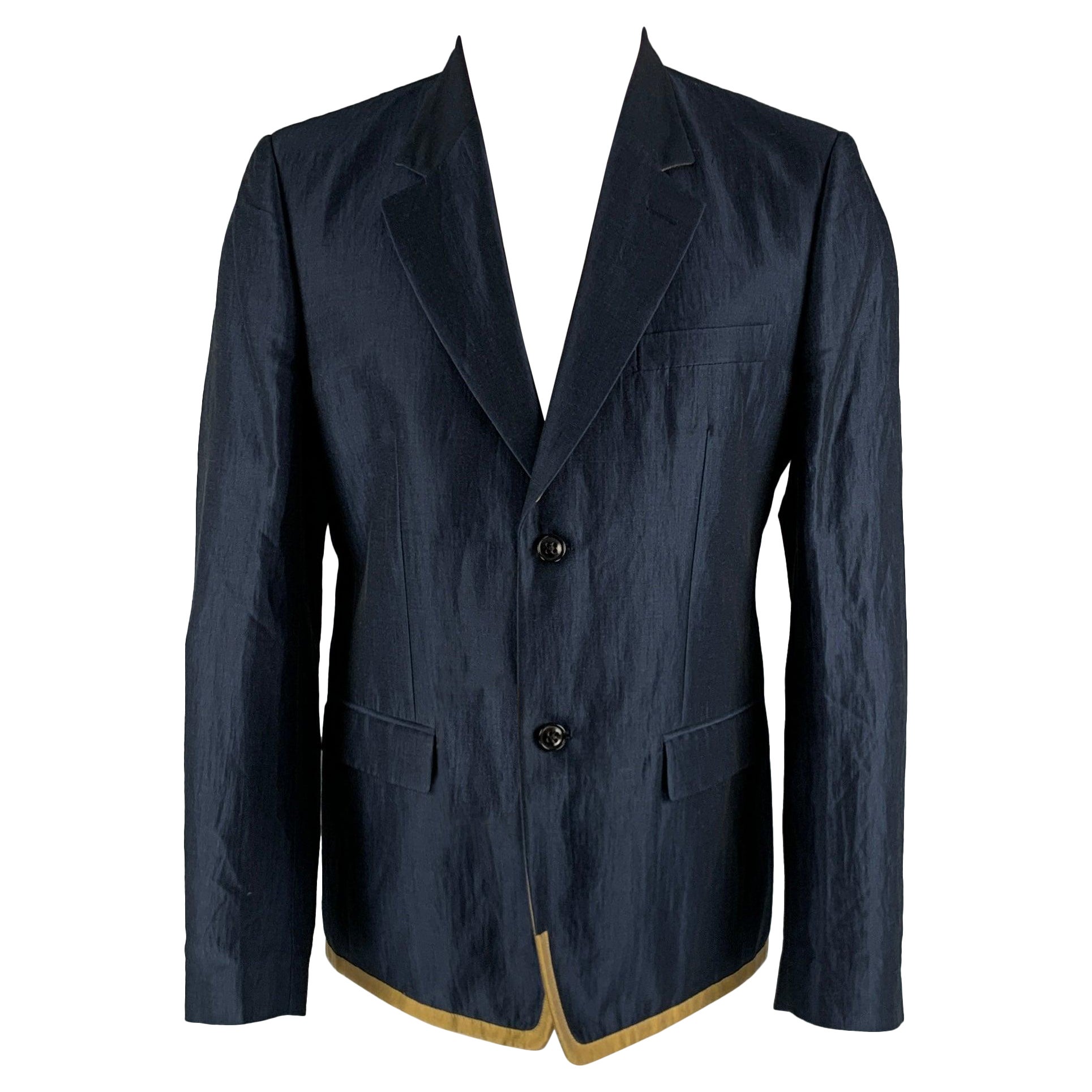 MARC JACOBS  Size 40 Navy Gold Solid Ramie Cotton Notch Lapel Sport Coat For Sale