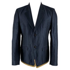MARC JACOBS  Size 40 Navy Gold Solid Ramie Cotton Notch Lapel Sport Coat