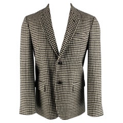 MARC JACOBS Talla 38 Negro Blanco Pata de gallo Abrigo de lana con solapa de muesca