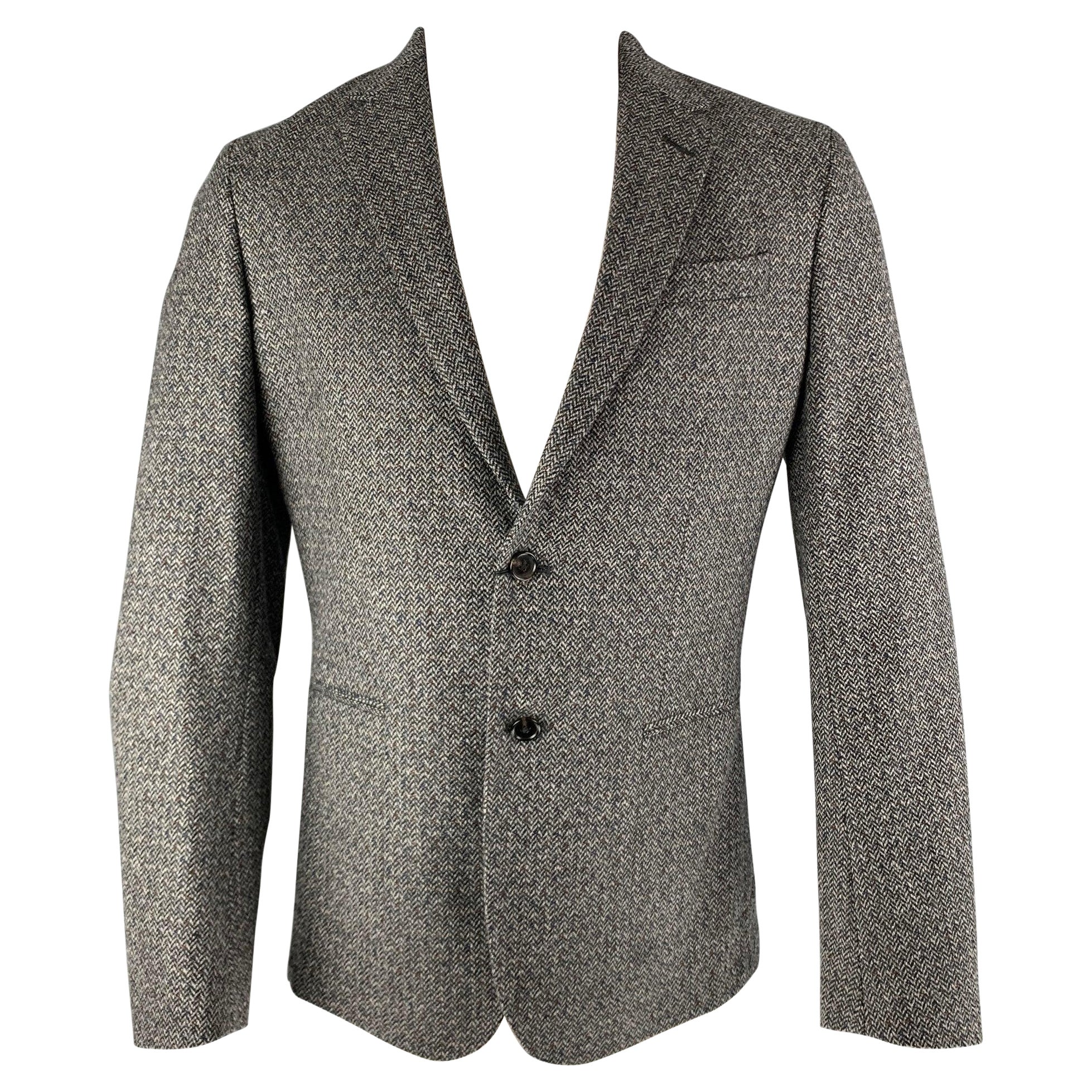 PAUL SMITH Chest Size 40 Grey Black Herringbone Wool / Cashmere Sport Coat For Sale
