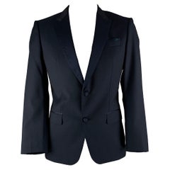 HUGO BOSS  Size 42 Long Navy Jacquard Virgin Wool Tuxedo Sport Coat