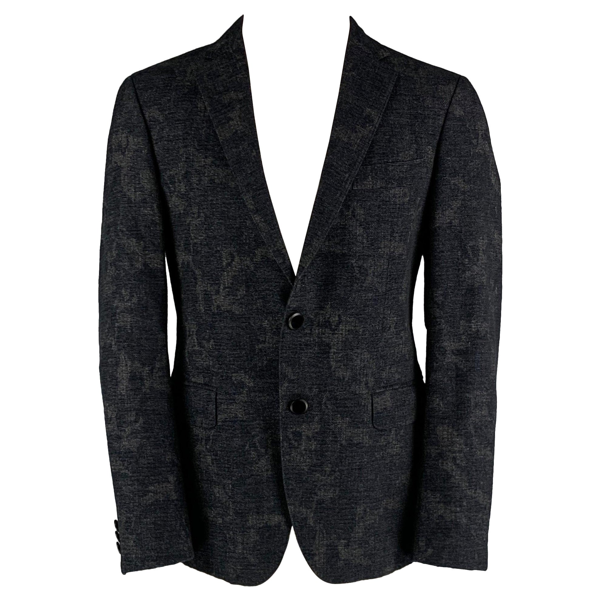 ETRO Size 40 Navy Grey Jacquard Wool Blend Notch Lapel Sport Coat For Sale