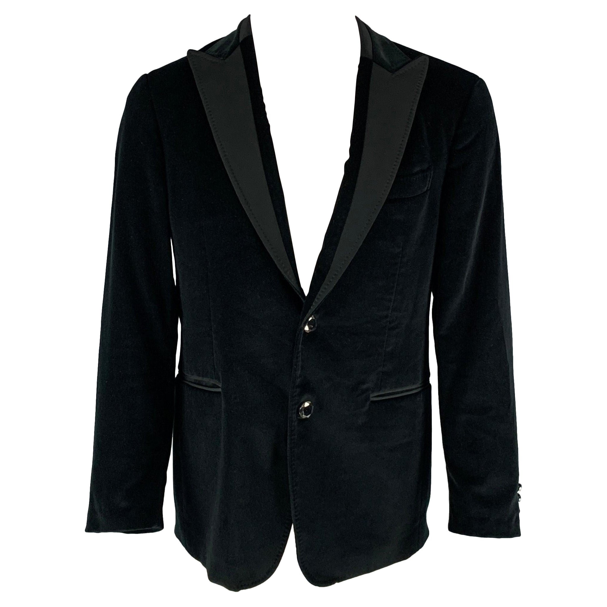 ETRO  Size 40 Black Velvet Cotton Blend Peak Lapel Sport Coat For Sale