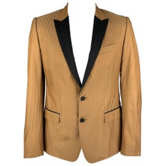 DOLCE & GABBANA Size 42 Tan Black Herringbone Silk Blend Sport Coat