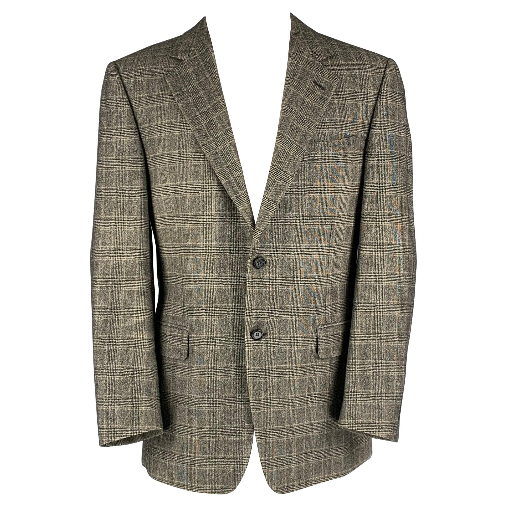CANALI Chest Size 40 Black Beige Glenplaid Cashmere Single breasted Sport Coat For Sale
