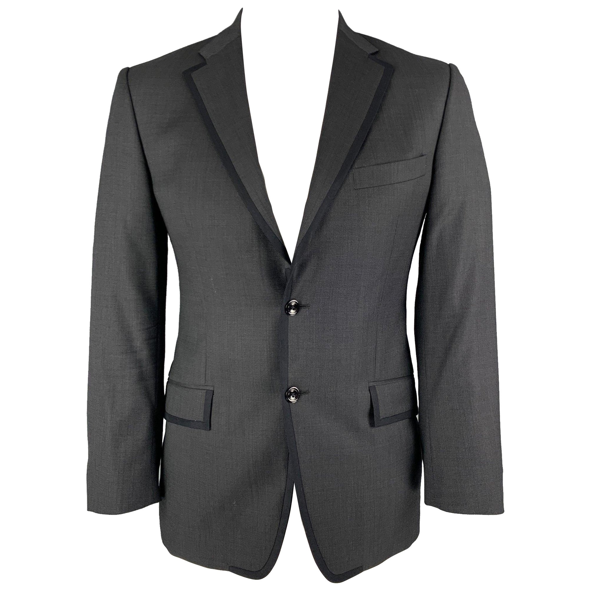 VERSACE COLLECTION Size 40 Charcoal Black Woven Wool Sport Coat For Sale