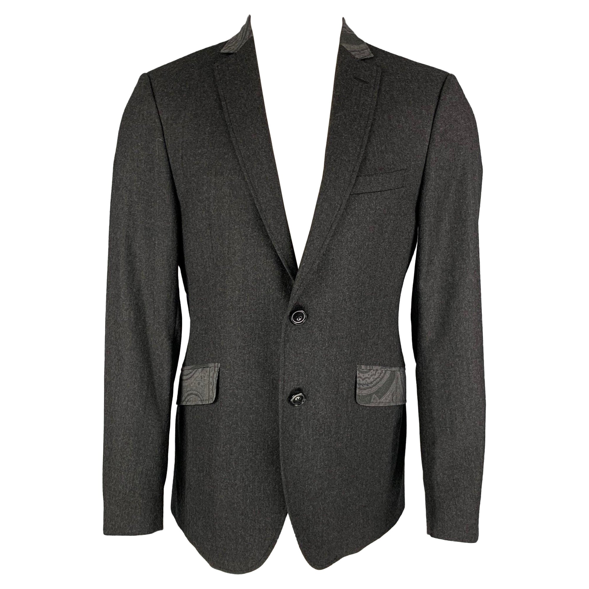 ETRO Size 38 Charcoal Mixed Fabrics Wool Blend Notch Lapel Sport Coat For Sale