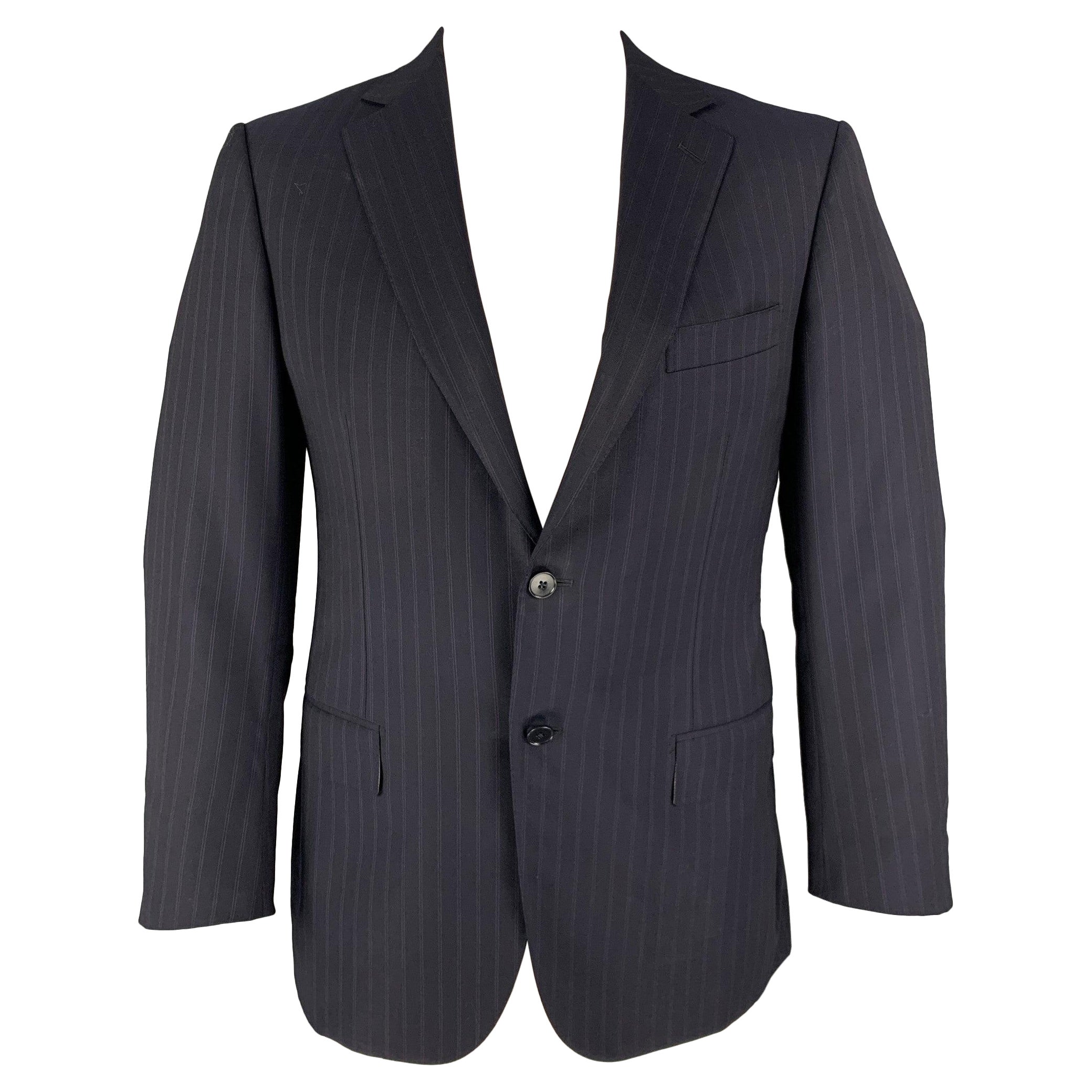 ERMENEGILDO ZEGNA Size 42 C Black Purple Stripe Wool Silk Sport Coat