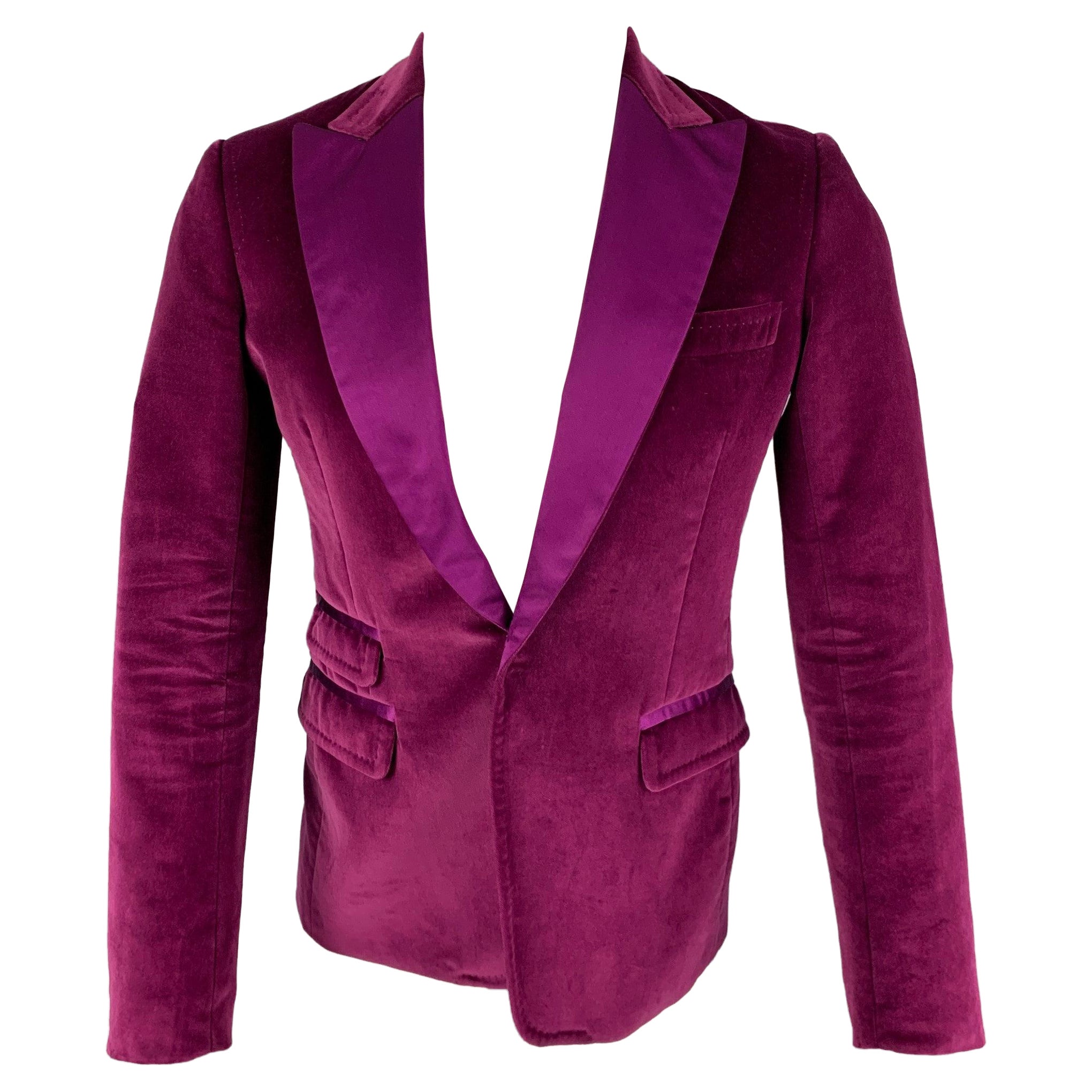 DSQUARED2 Size 36 Magenta Velvet Cotton Velvet Peak Lapel Sport Coat For Sale