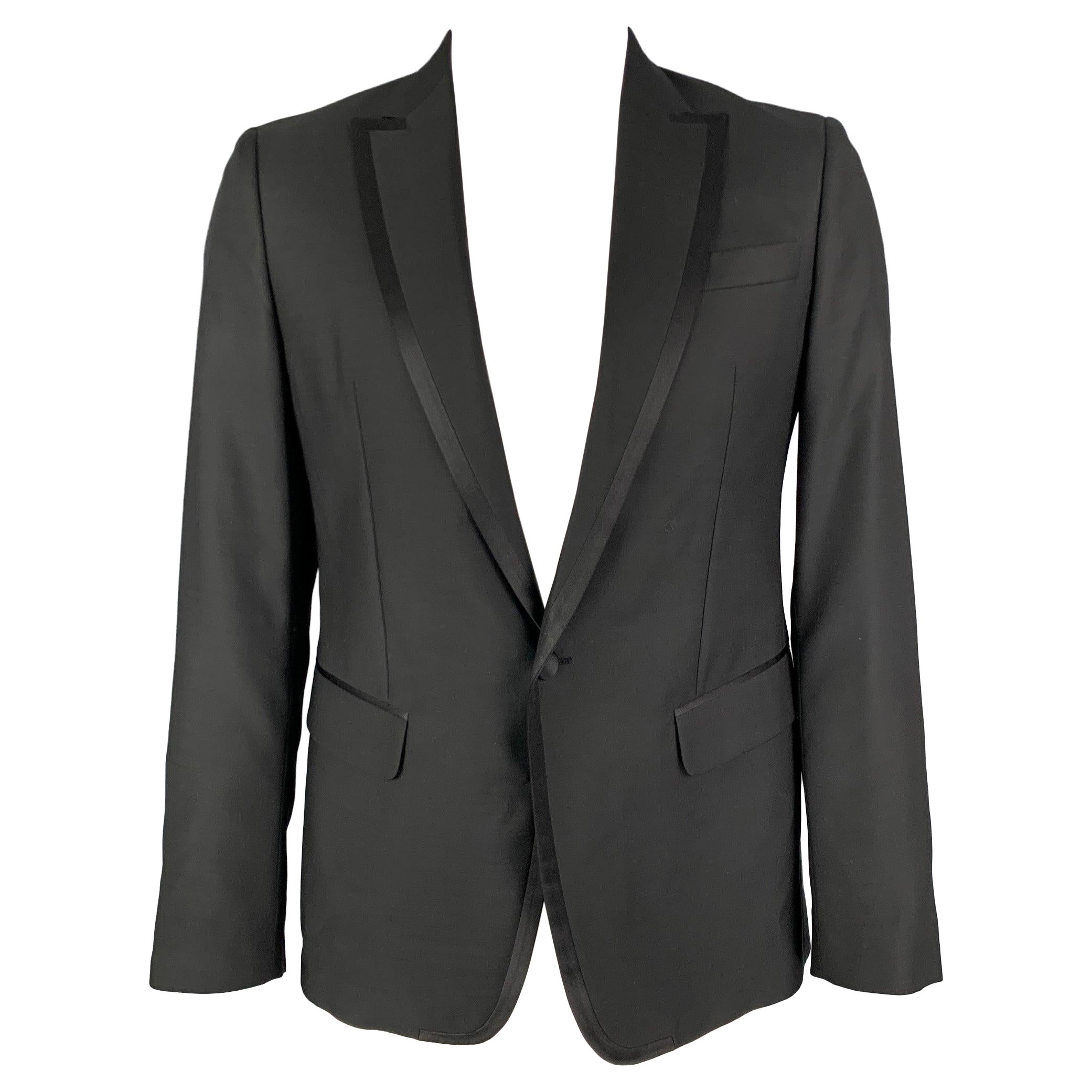 DSQUARED2 Size 42 Black Wool Silk Peak Lapel Sport Coat For Sale