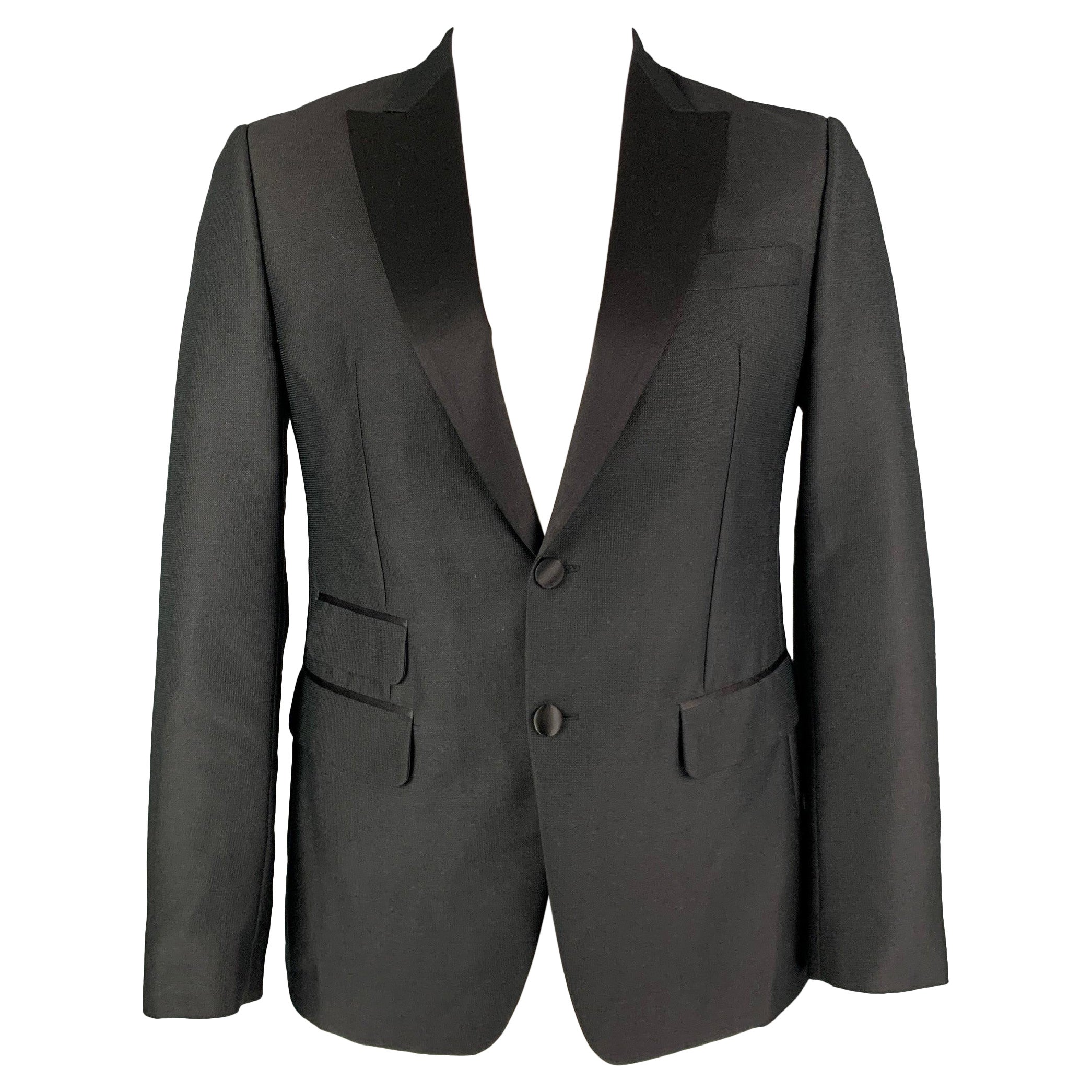 DSQUARED2 Size 42 Black Nailhead Mohair Blend Peak Lapel Sport Coat For Sale