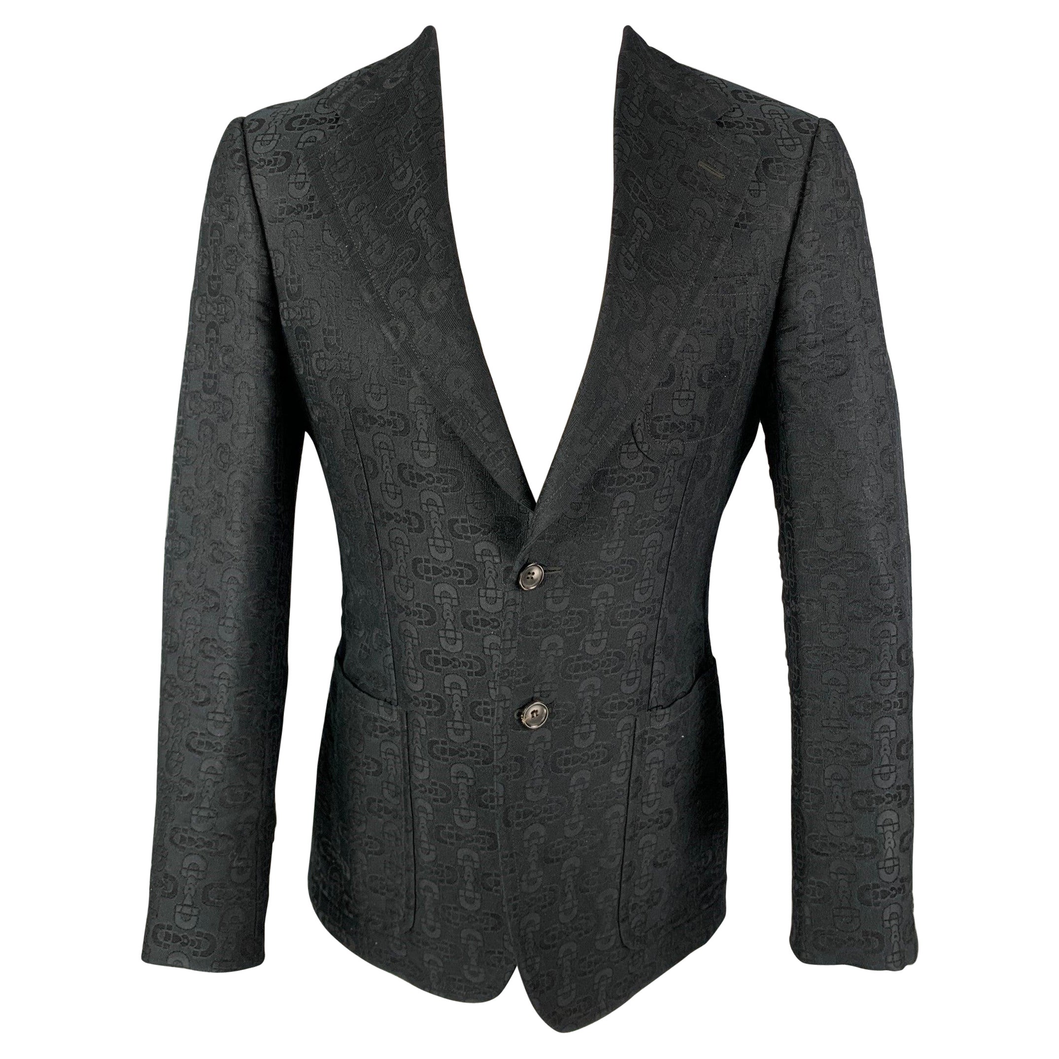 GUCCI by TOM FORD Size 36 Black Jacquard Cotton Silk Notch Lapel Sport Coat For Sale
