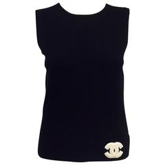 Chanel Black Cashmere Varsity Sweater Vest With Logo Patch 