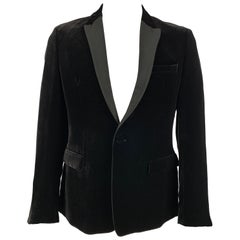 EMPORIO ARMANI Taille 44 Manteau de sport en velours noir, viscose et soie à revers en pointe