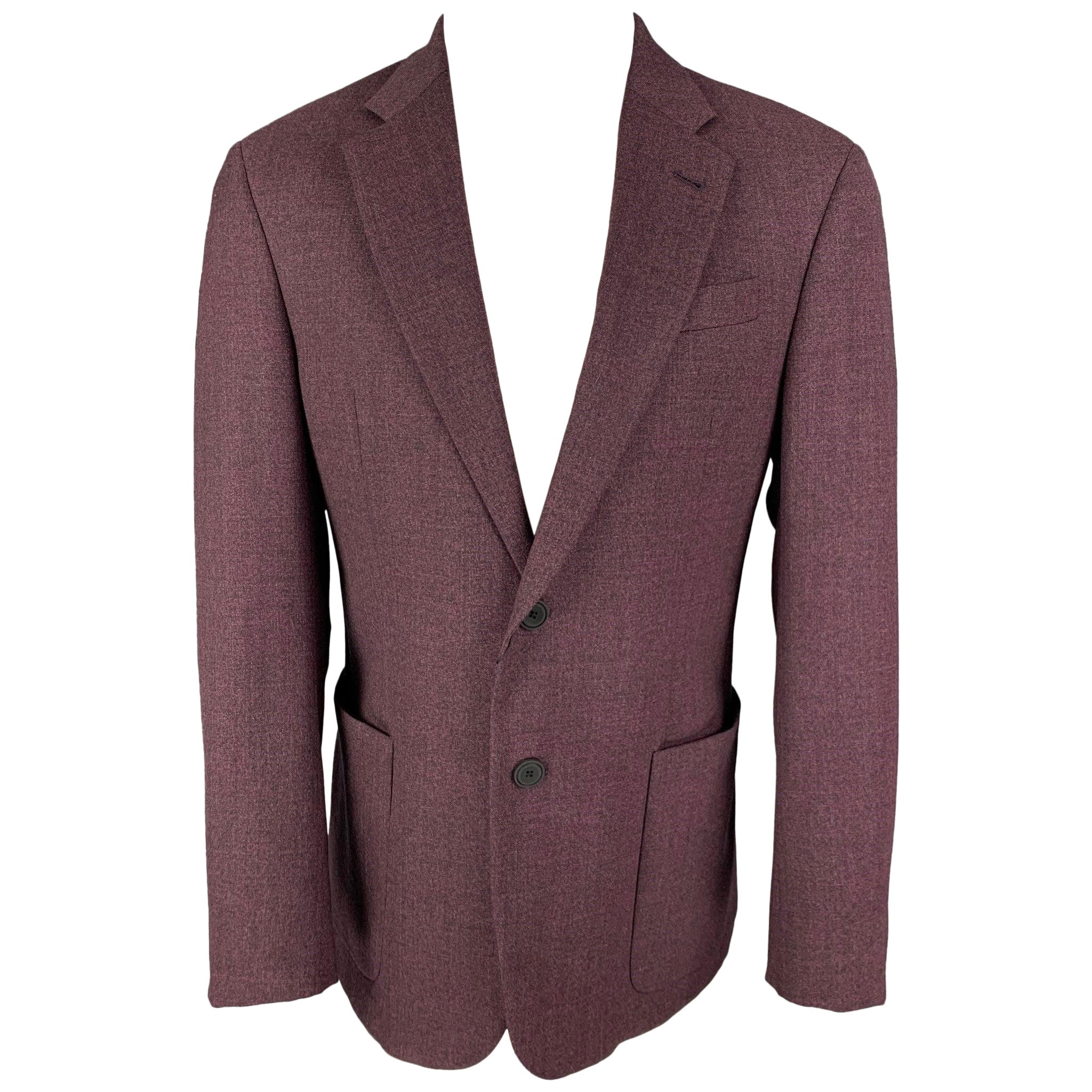 EMPORIO ARMANI Taille 40 Manteau de sport en laine chiné violet en vente