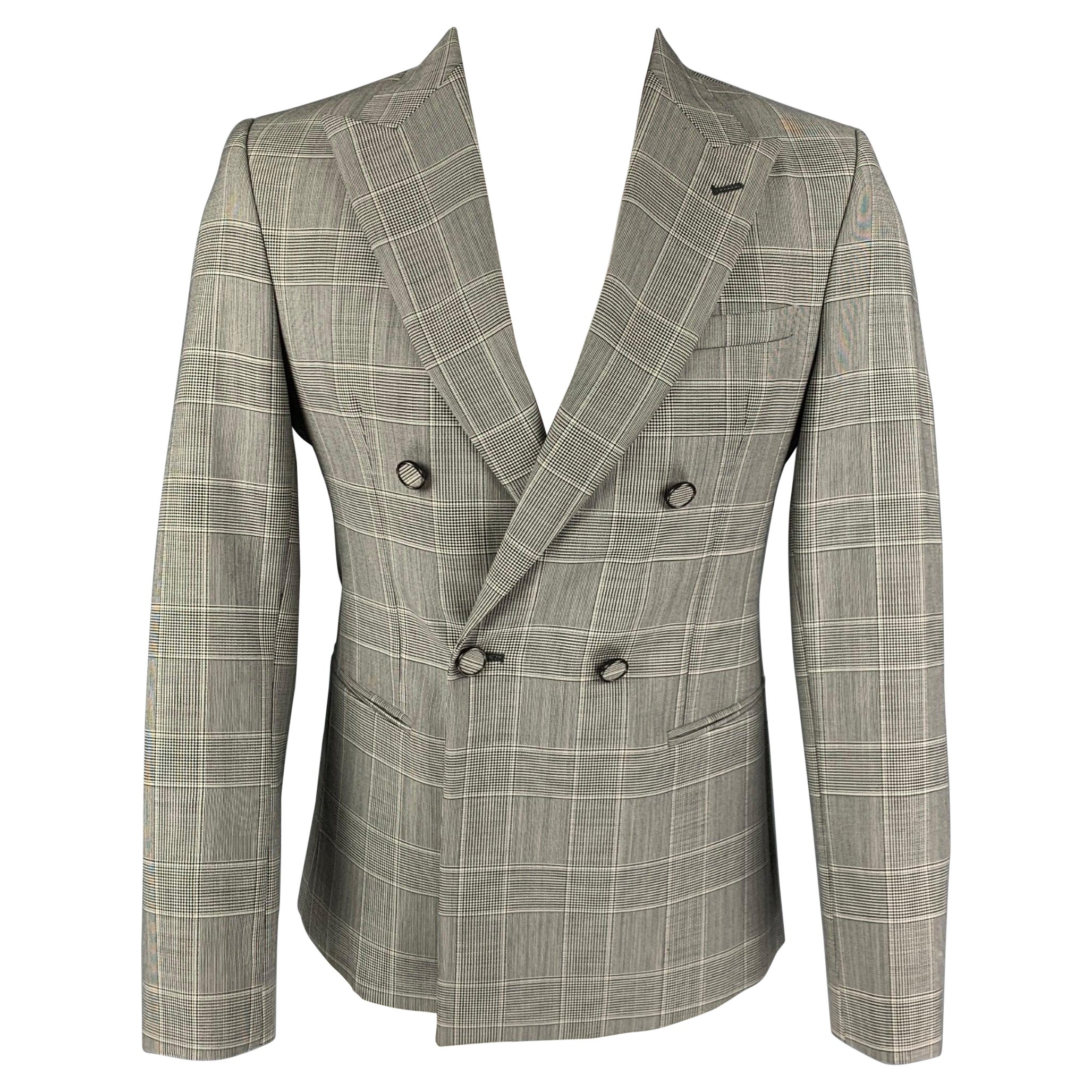 EMPORIO ARMANI - Manteau de sport en laine et mohair Glenplaid noir et blanc, taille 38 en vente
