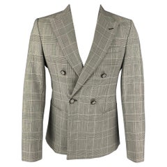 EMPORIO ARMANI - Manteau de sport en laine et mohair Glenplaid noir et blanc, taille 38