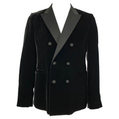 EMPORIO ARMANI Size 44 Black Velvet Peak Lapel Sport Coat