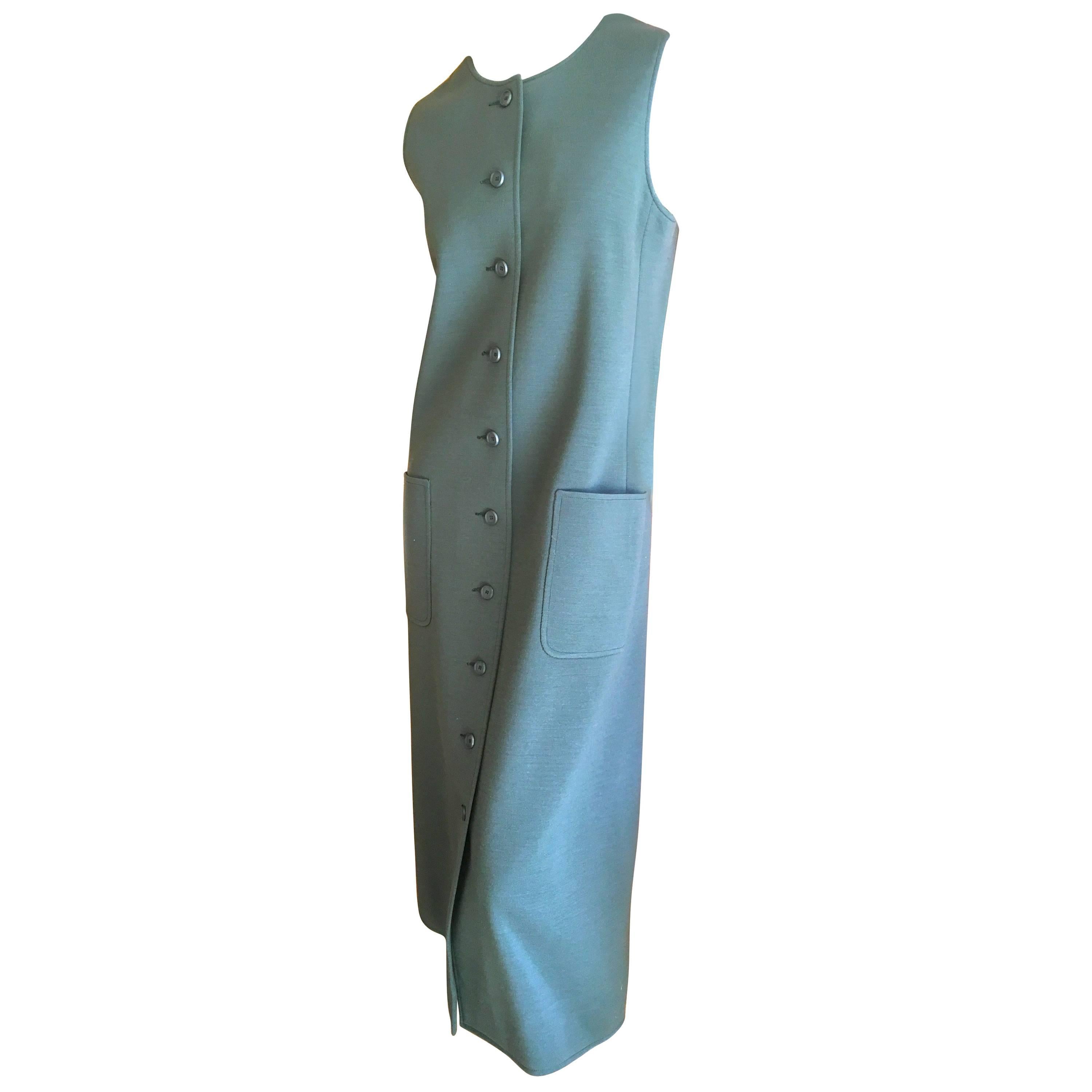 Yves Saint Laurent Early 1960's Olive Green Sleeveless Shift Dress For Sale