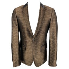 JOHN RICHMOND Size 40 Brown Jacquard Cotton / Silk Peak Lapel Sport Coat