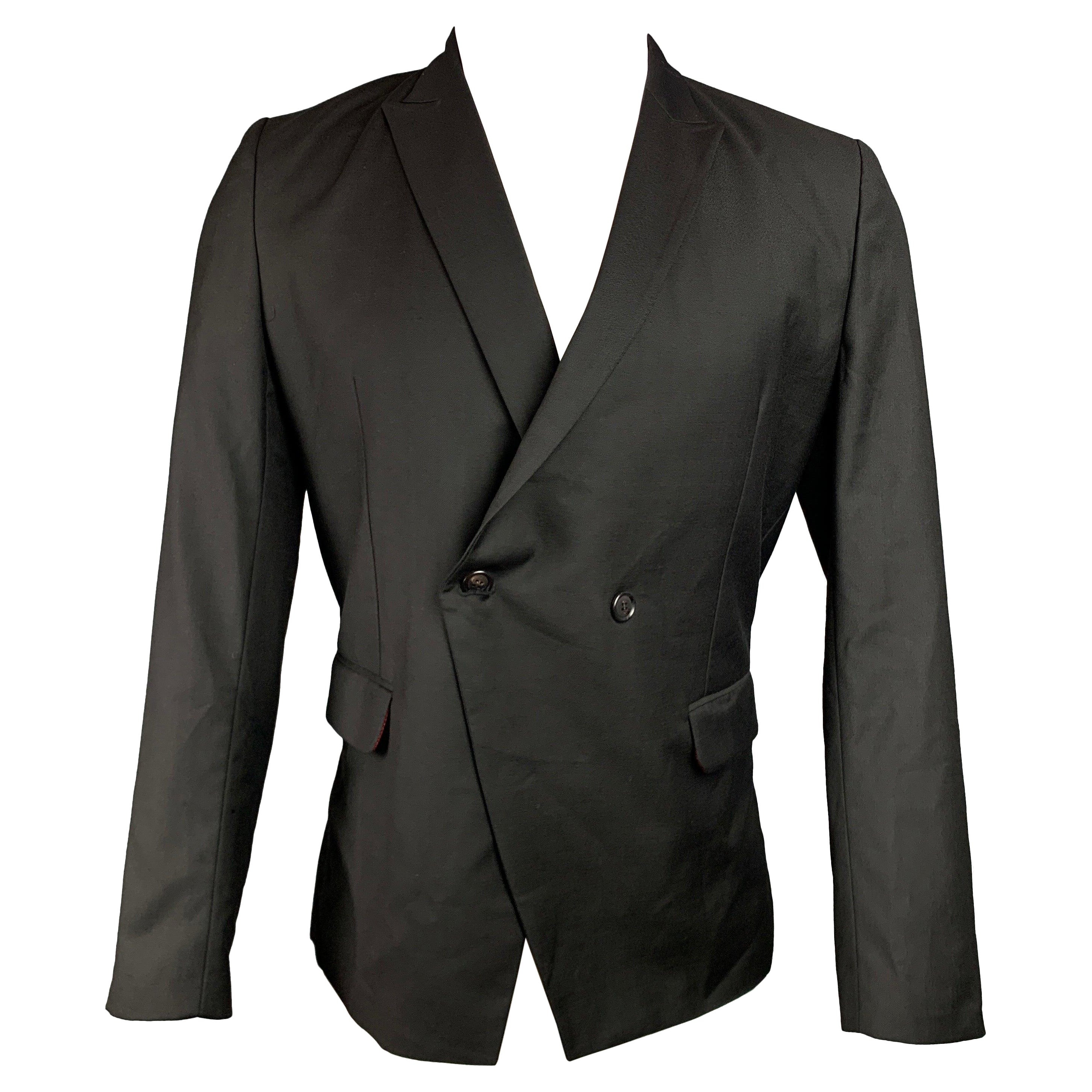 KRIS VAN ASSCHE Size 38 Black Wool Peak Lapel Sport Coat For Sale