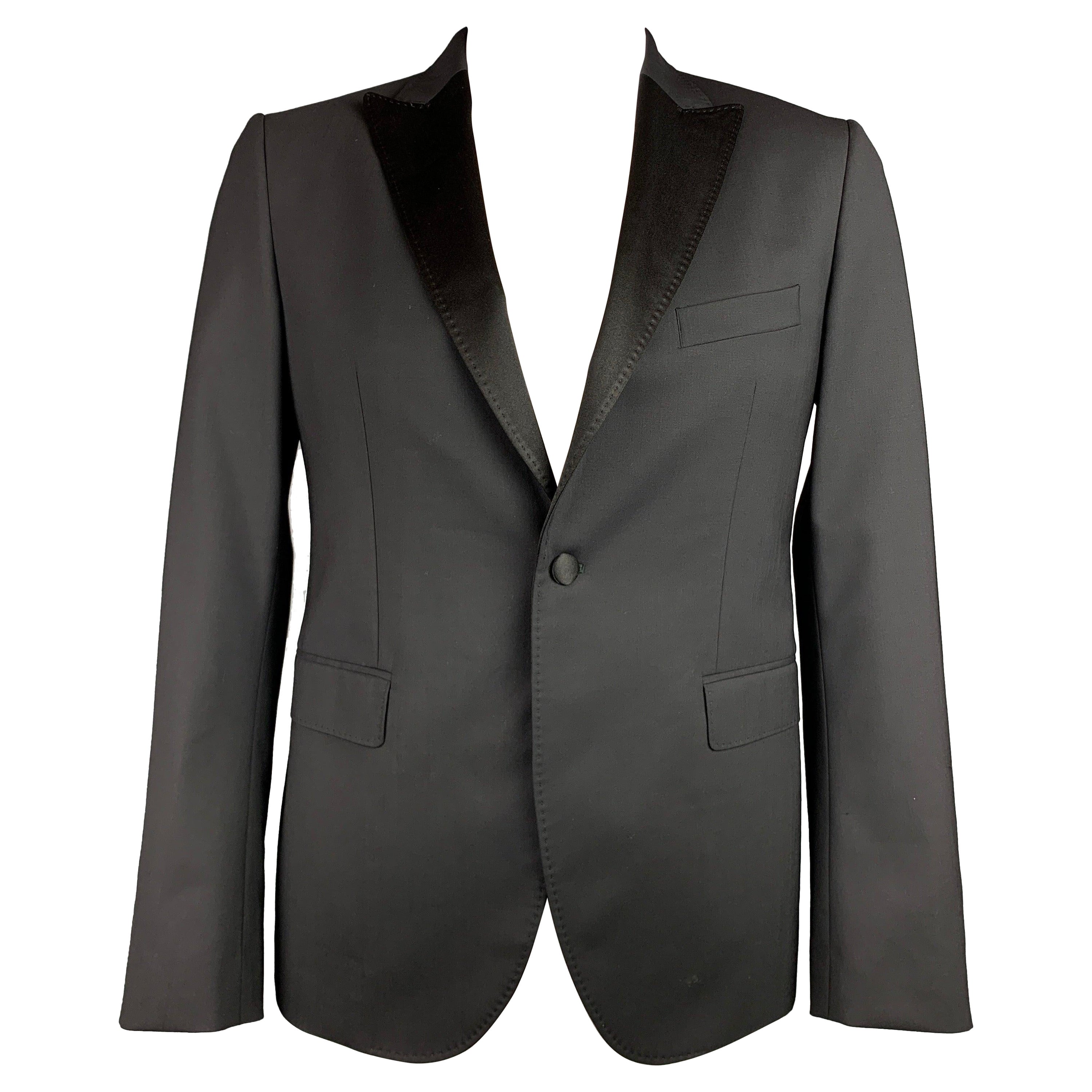 JOHN RICHMOND Size 42 Black Beaded Wool Peak Lapel Sport Coat For Sale