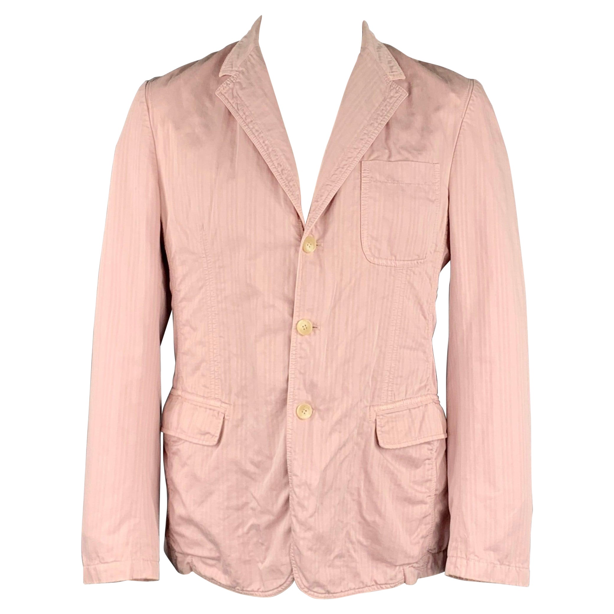D&G by DOLCE & GABBANA - Manteau de sport à revers en coton à rayures roses, taille 42 en vente