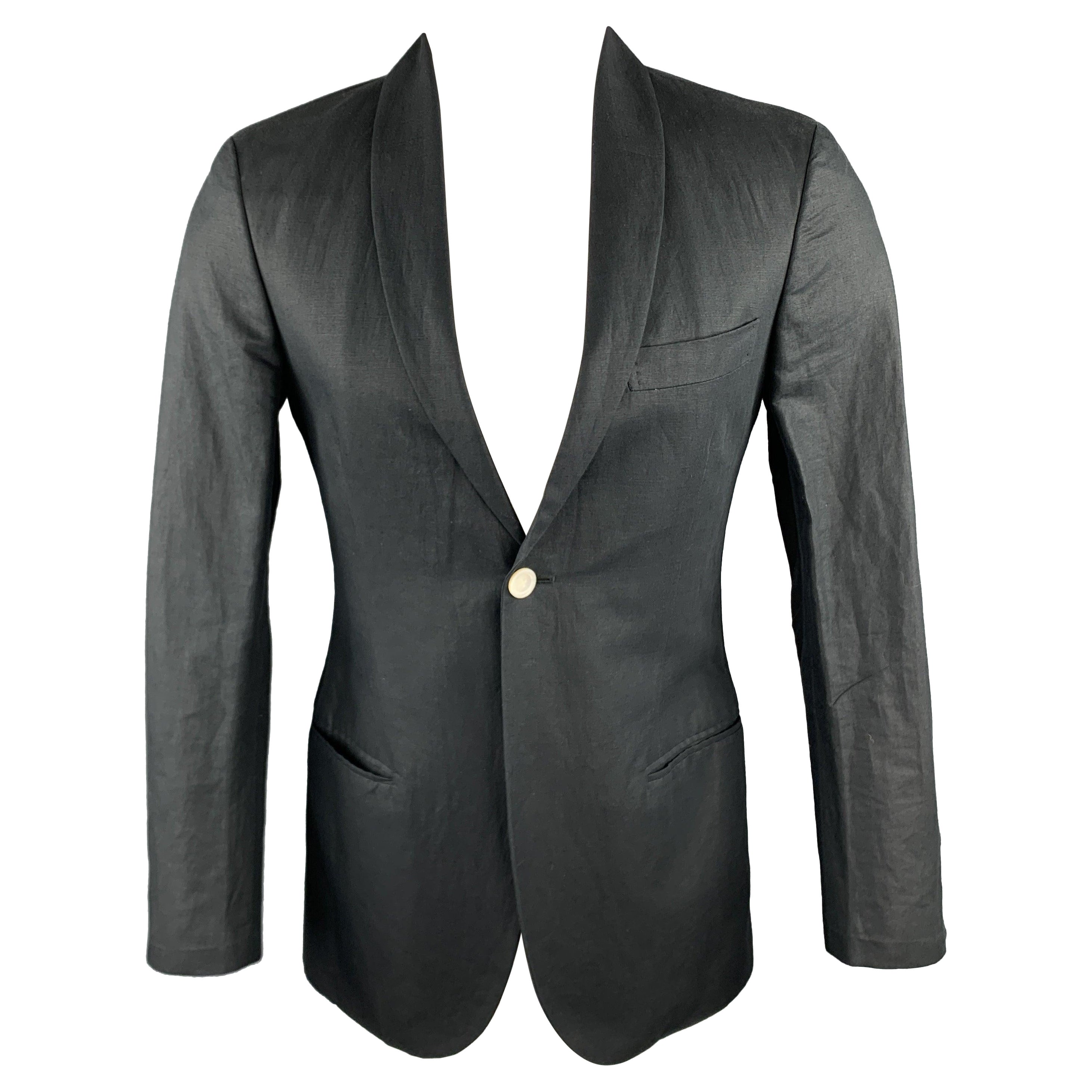 MICHAEL BASTIAN Size 36 Navy Linen / Cotton Shawl Collar Sport Coat For Sale