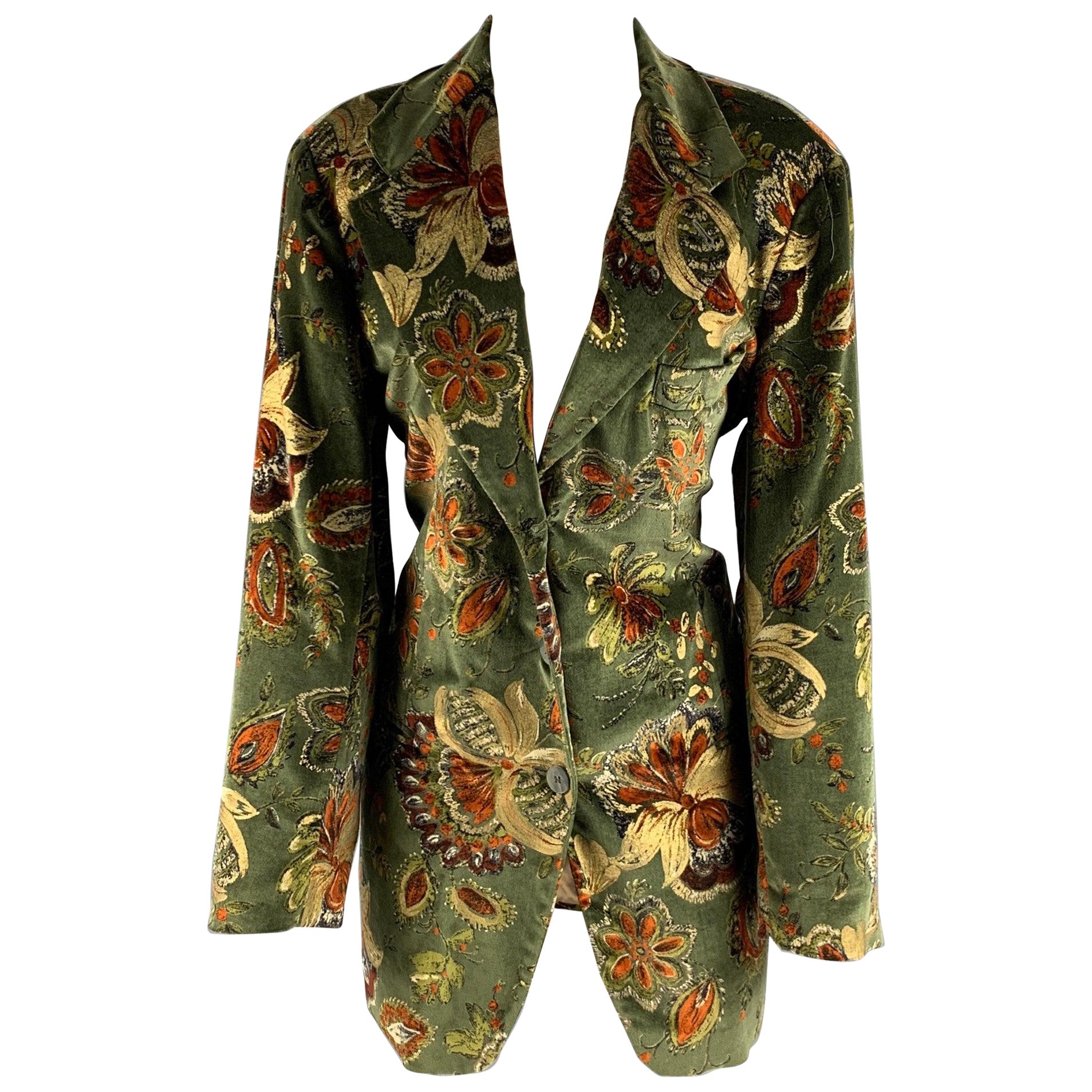EMPORIO ARMANI Size 6 Green Brown & Gold Cotton Velvet Blazer For Sale