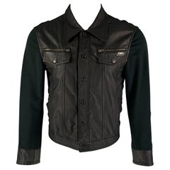 EMPORIO ARMANI Taille M Veste camionneur en cuir de mouton noir et coton