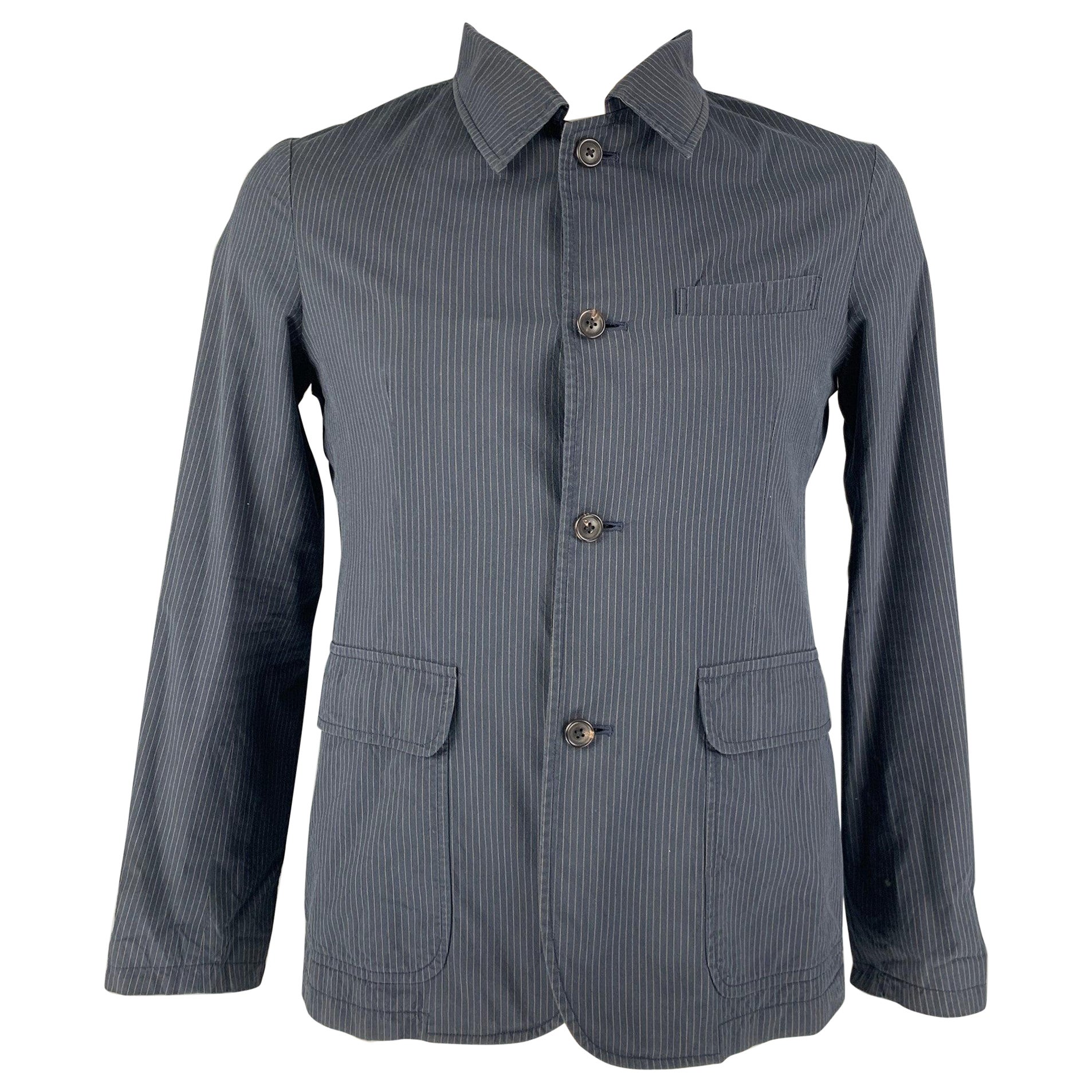 TS (S) Size L Navy Tan Pinstripe Cotton Silk Jacket For Sale
