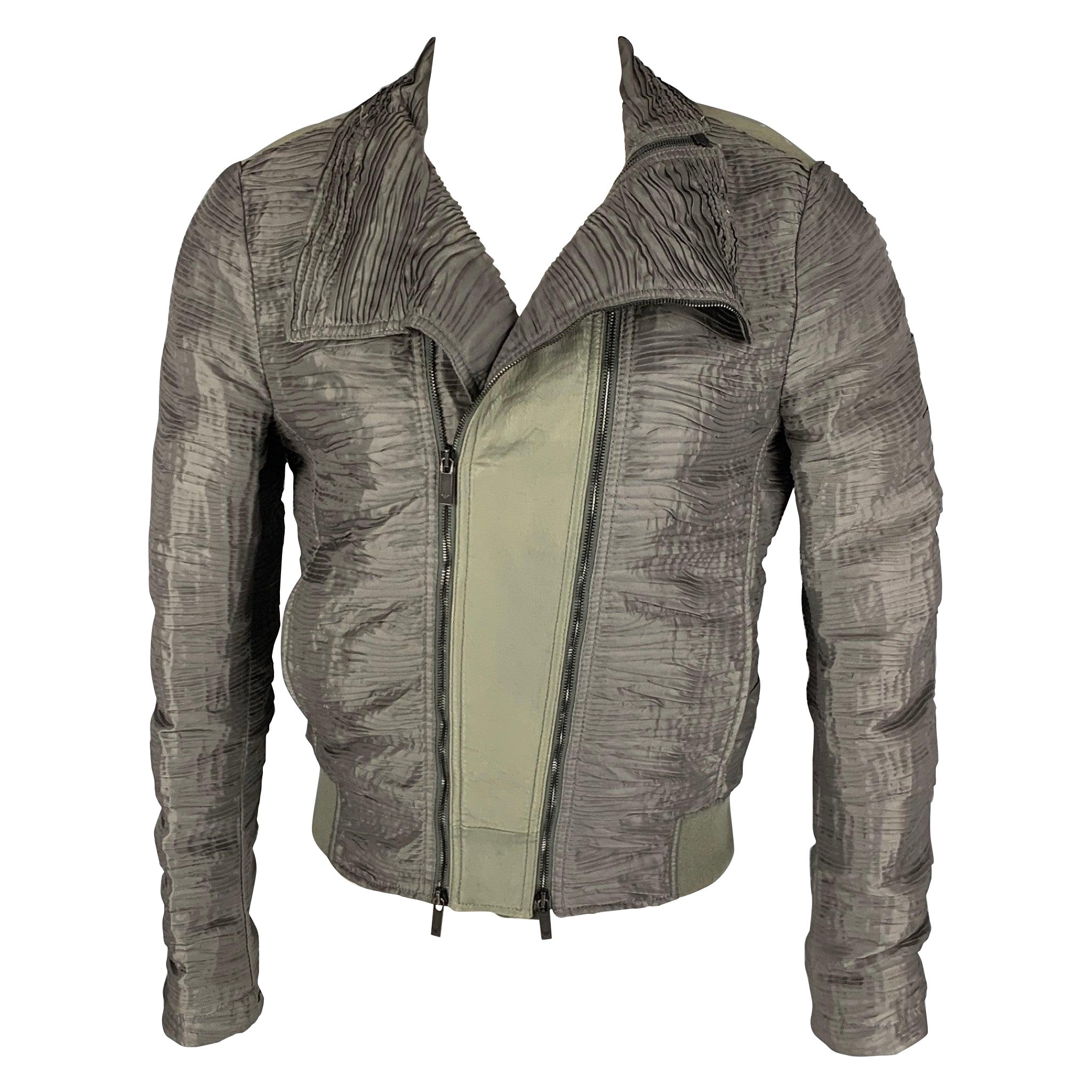 EMPORIO ARMANI Size 38 Olive Ruched Polyester Asymmetrical Jacket For Sale