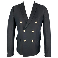 THE KOOPLES Talla 38 Chaqueta de lino azul marino con solapa de pico