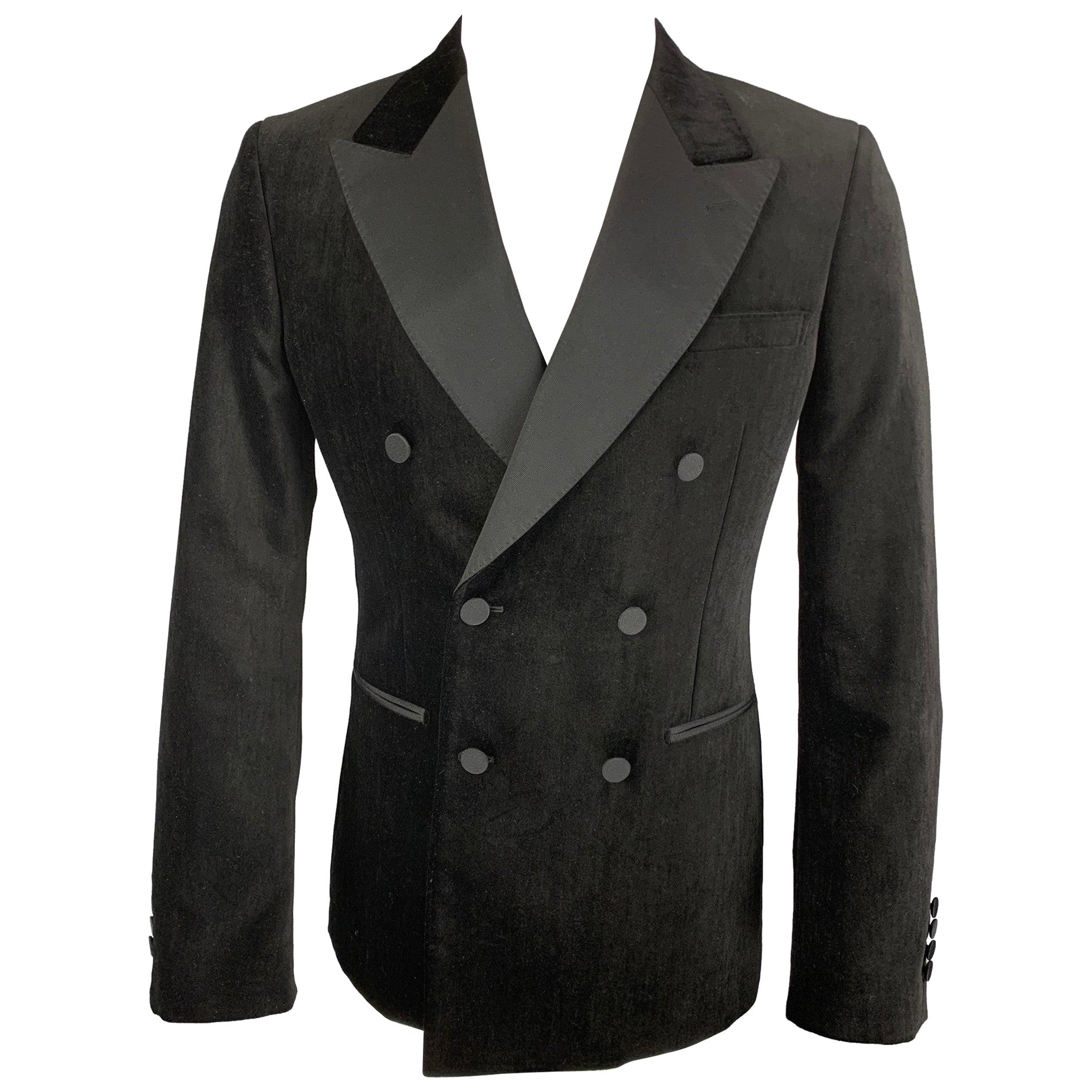 ALEXANDER MCQUEEN Size 38 Black Velvet Cotton Blend Sport Coat For Sale