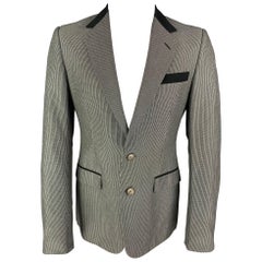 GUCCI Size 40 Black White Stripe Cotton Notch Lapel Sport Coat