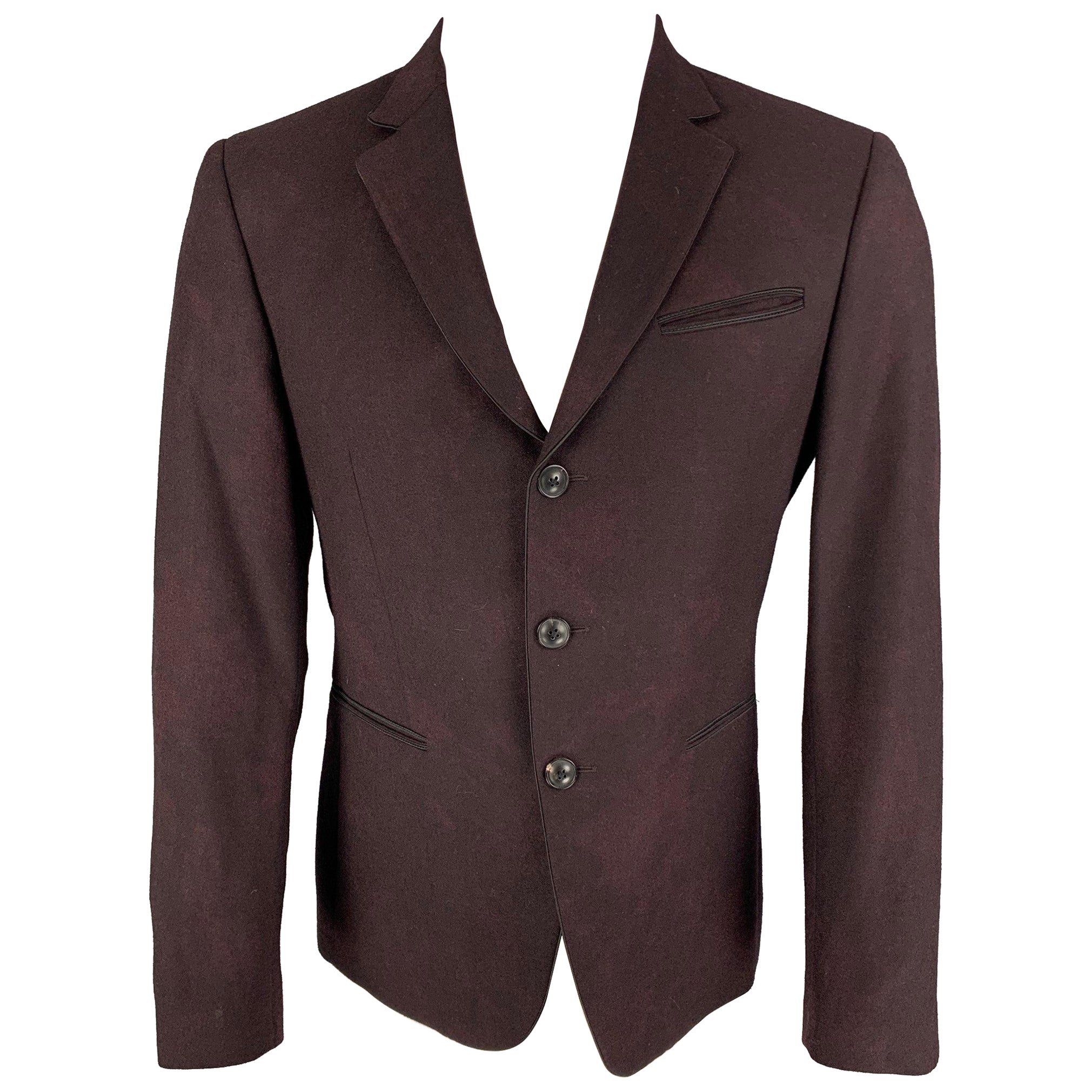 JOHN VARVATOS Size 38 Burgundy Black Dyed Wool Notch Lapel Sport Coat For Sale