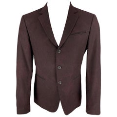 JOHN VARVATOS - Manteau de sport en laine teintée noire bordeaux à revers en col bénitier, taille 38