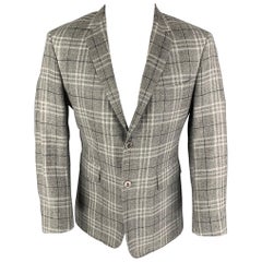 BLACK FLEECE Size 40 Light Grey Plaid Silk Blend Sport Coat